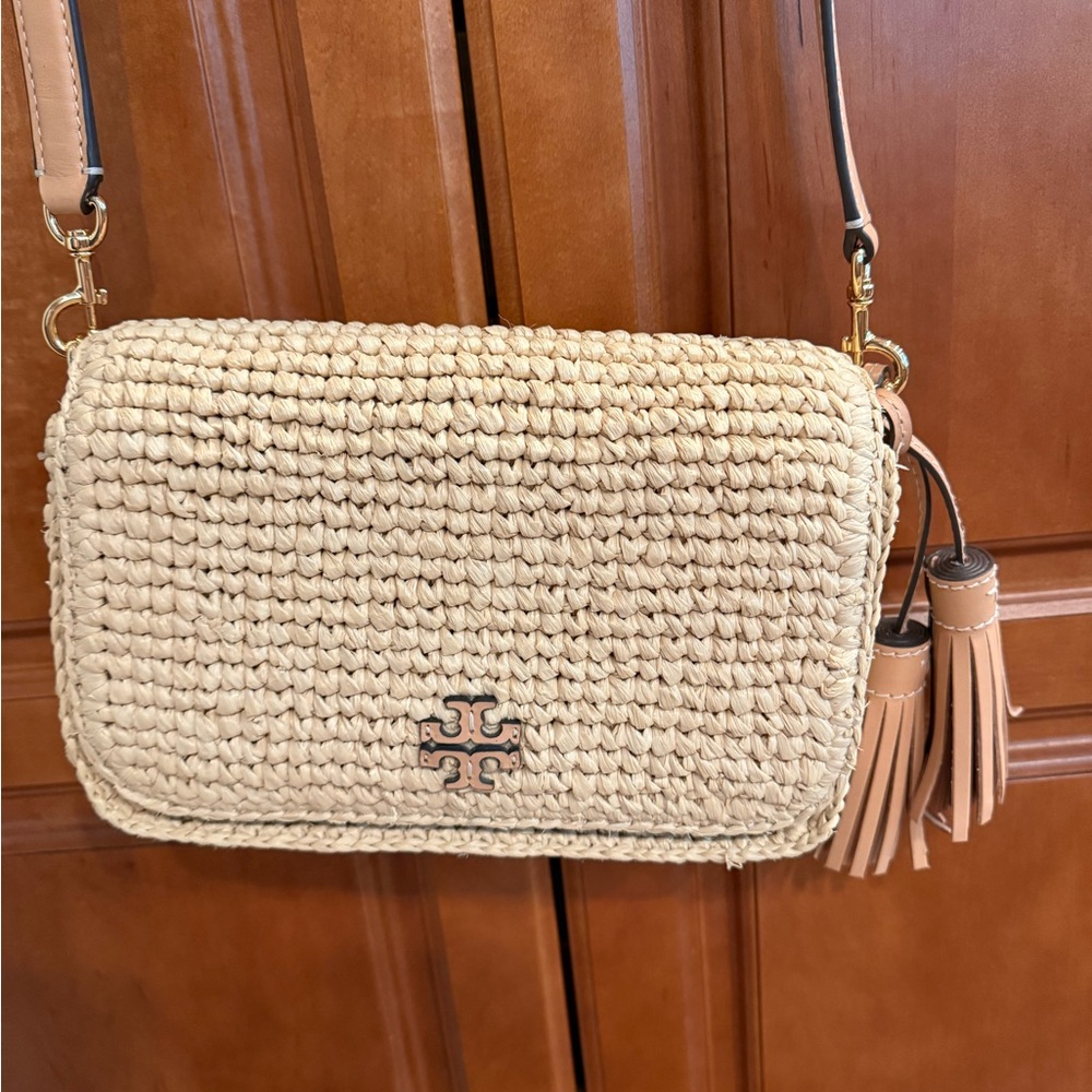 Tory Burch Tan Crossbody Bag with Woven Design